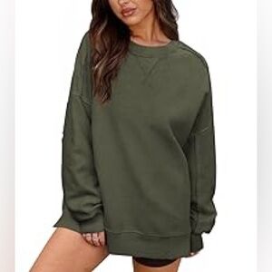 Military Green Sweatshirt Crewneck Corduroy Casual Oversized  Long Sleeve Shirt